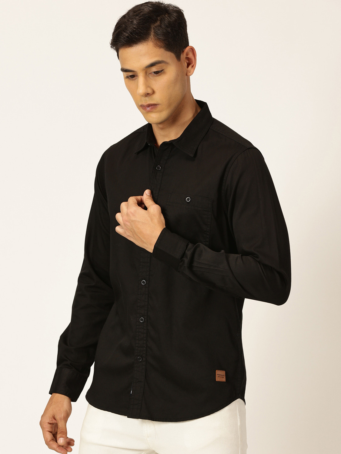 Image of PROVOGUE Men Solid Casual Black Shirt