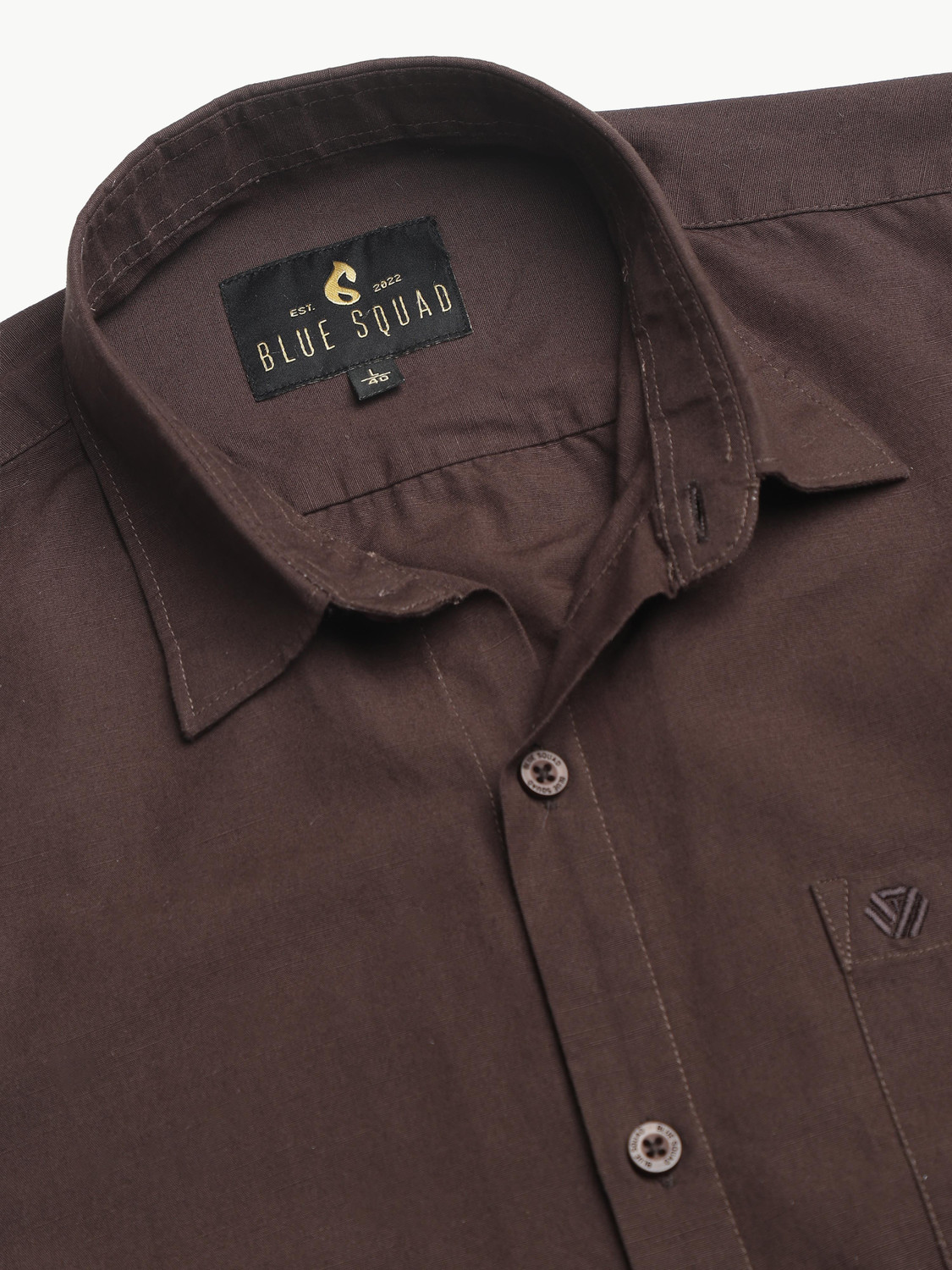 Image of BLUE SQUAD Men Solid Casual Brown Shirt