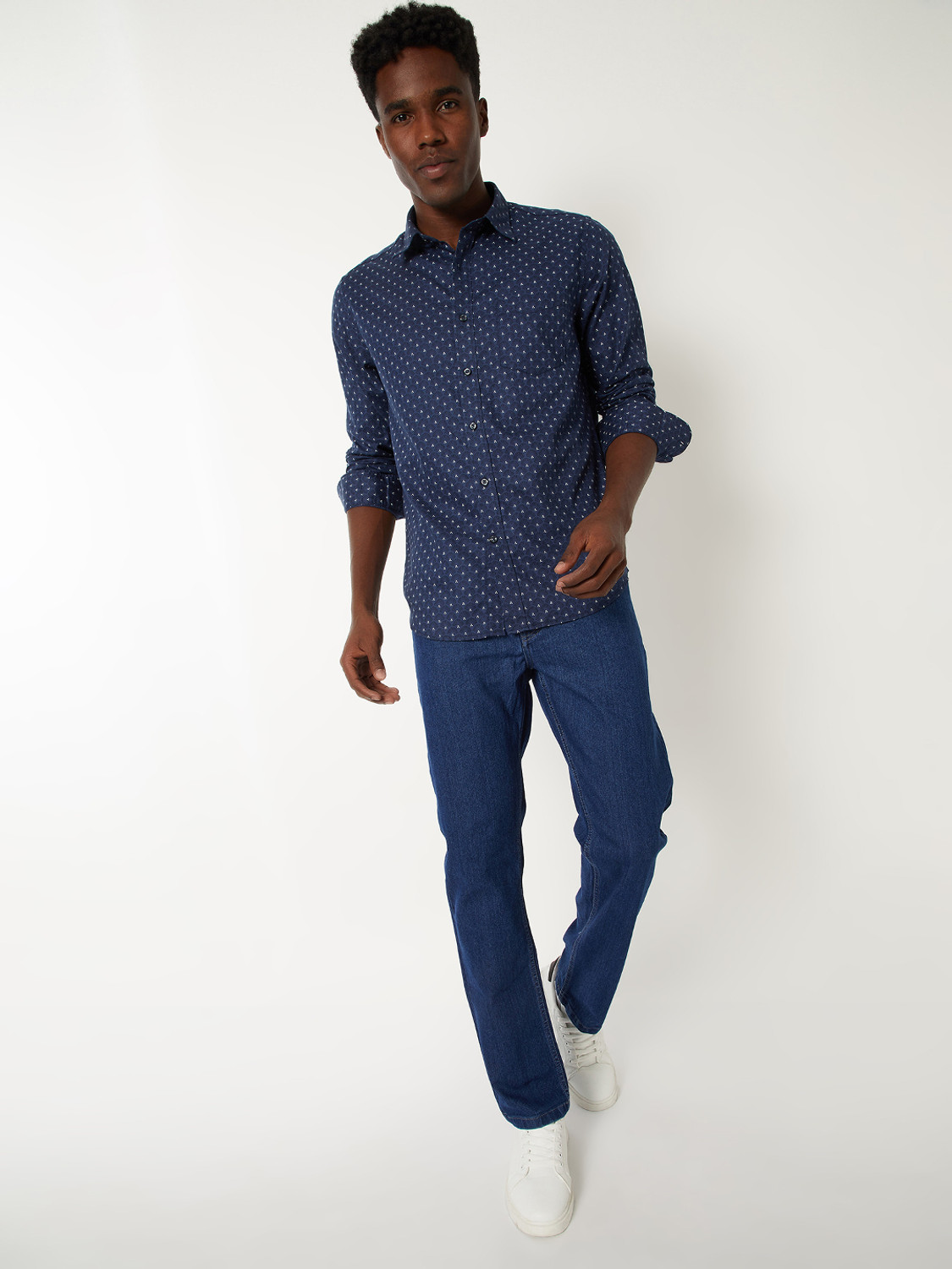 Image of MAX Men Printed Casual Blue Shirt