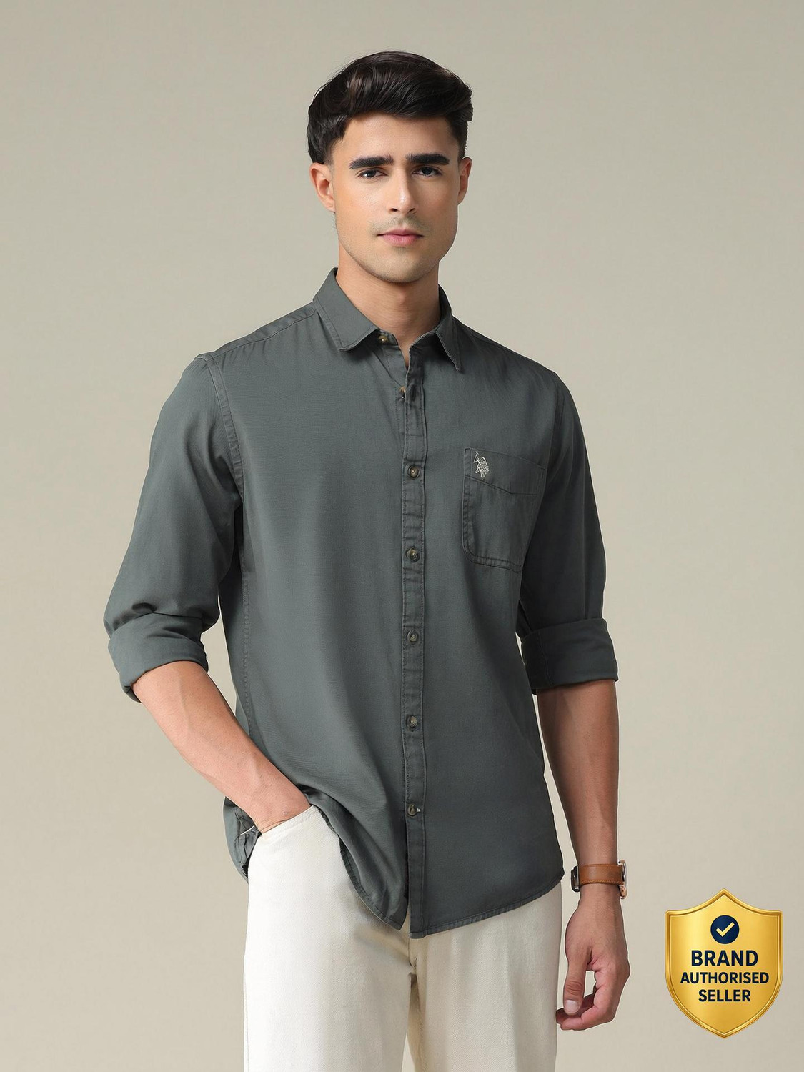 U.S. Polo Assn. Denim Co. Men Solid Casual Grey Shirt
