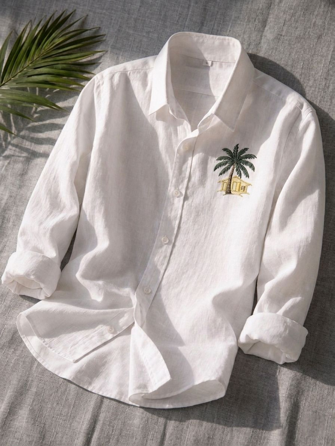 Image of BE UNIQUE MENS Men Embroidered, Solid Casual White Shirt