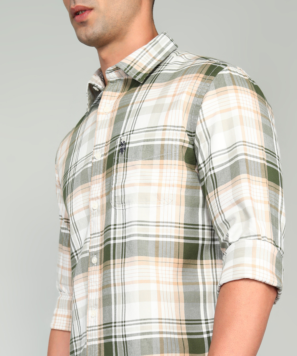 Image of U.S. POLO ASSN. Men Checkered Casual Green Shirt