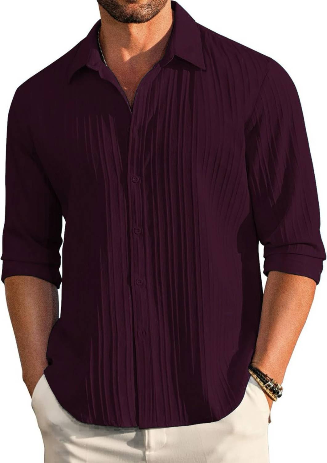 VELLOSTA Men Regular Fit Self Design Spread Collar Casual Shirt