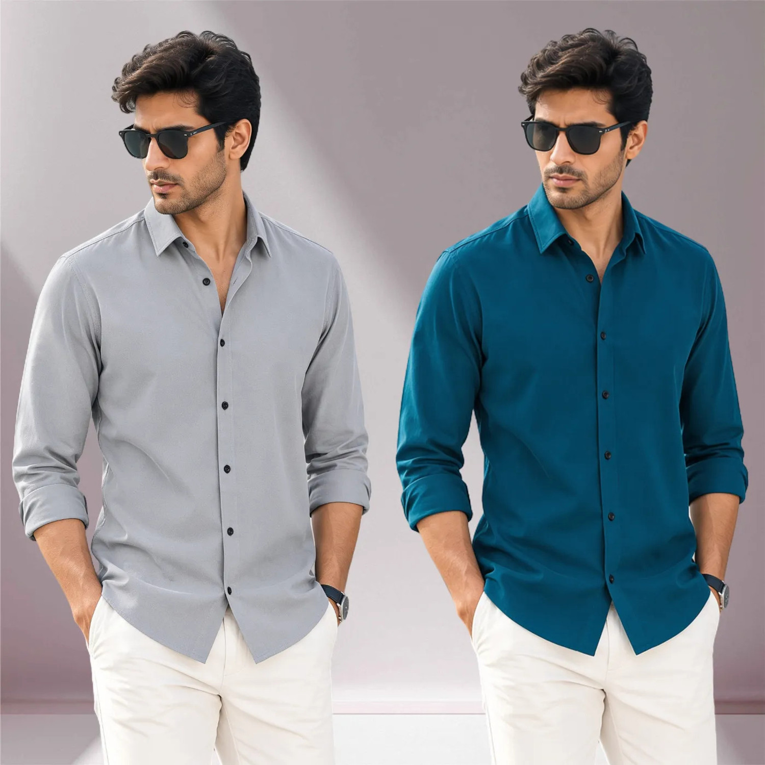 Image of Roadster Men Solid Casual Grey Shirt