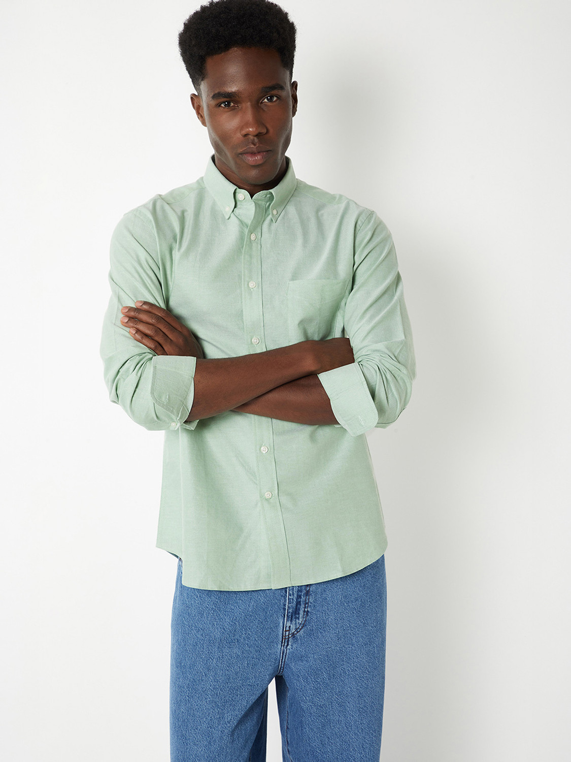 Image of MAX Men Solid Casual Green Shirt