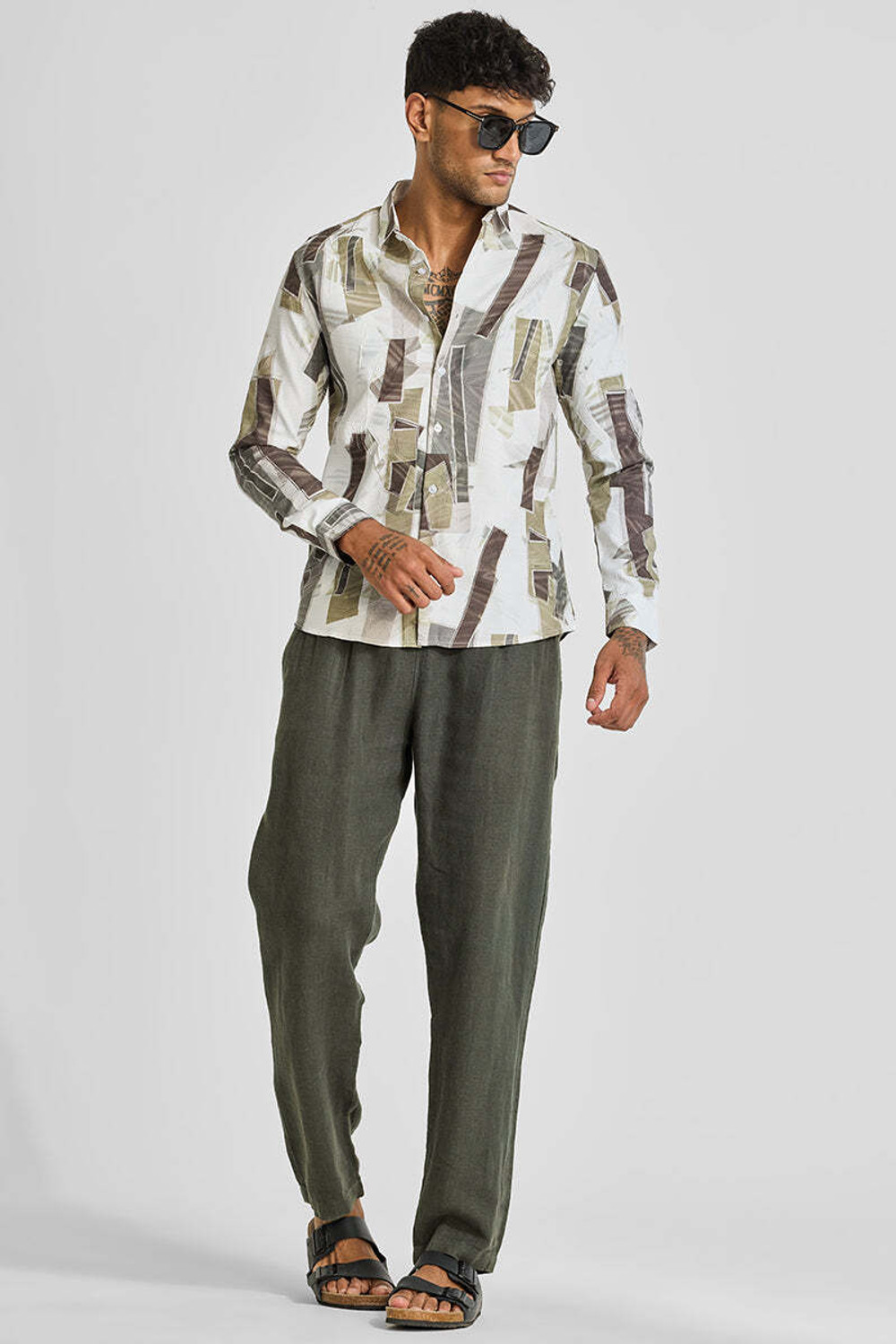 Image of Snitch Men Self Design Casual Green Shirt