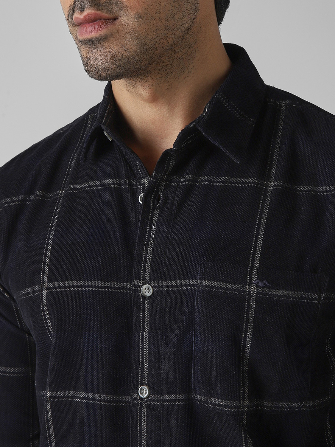 Image of MUFTI Men Checkered Casual Black Shirt