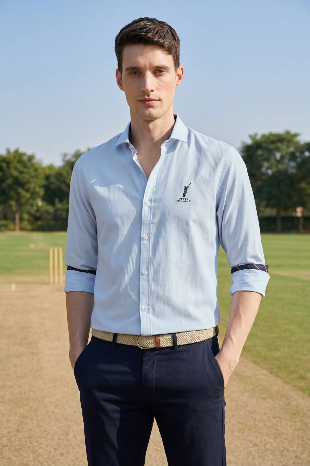 Image of PETER ENGLAND Men Solid Casual Blue Shirt