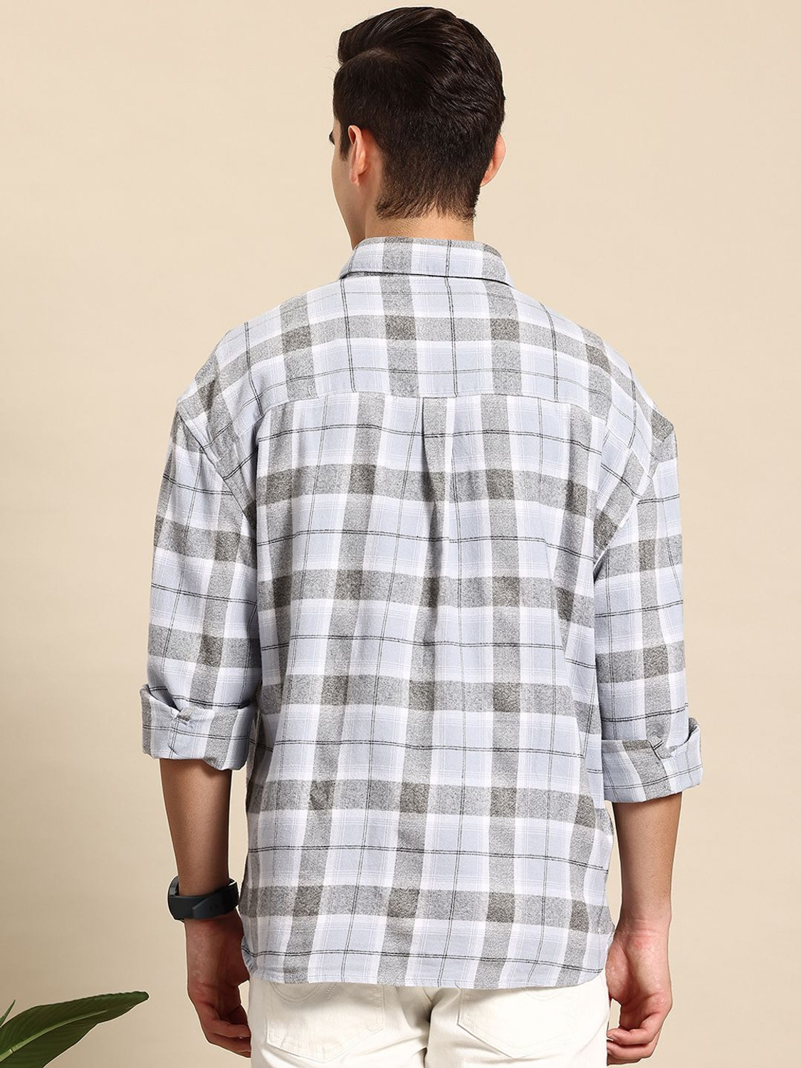 Image of Mast & Harbour Men Checkered Casual Grey, White Shirt