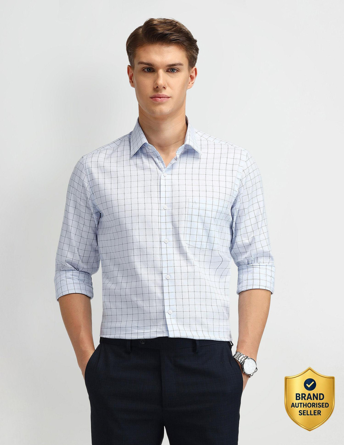 Image of ARROW Men Checkered Formal Blue Shirt