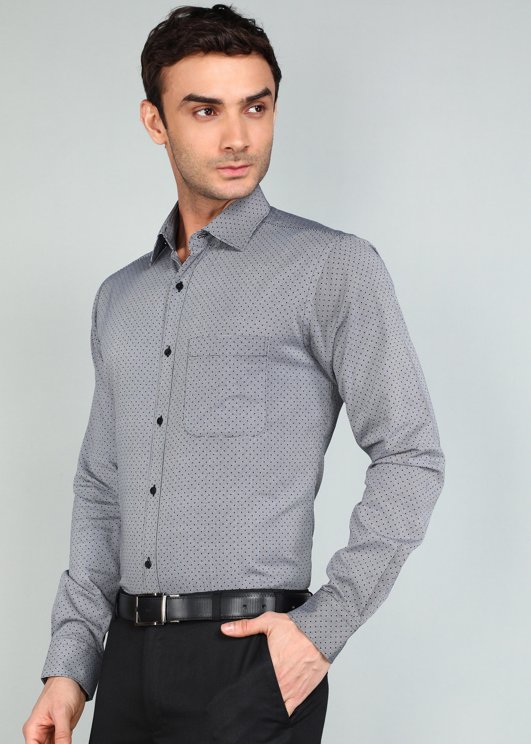 Image of Raymond Men Printed Formal Black Shirt