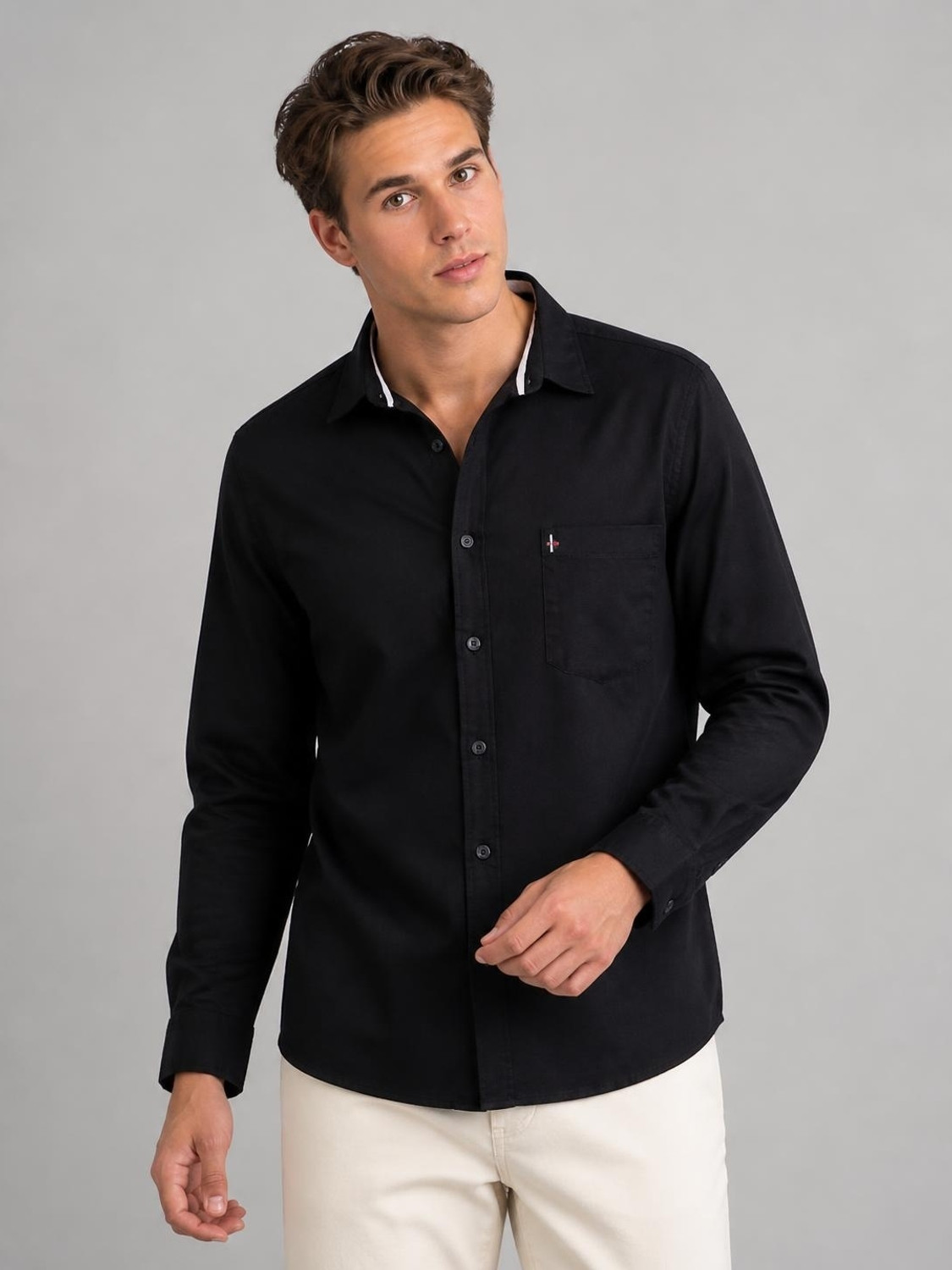 Image of Louis Philippe Jeans Men Slim Fit Solid Casual Shirt