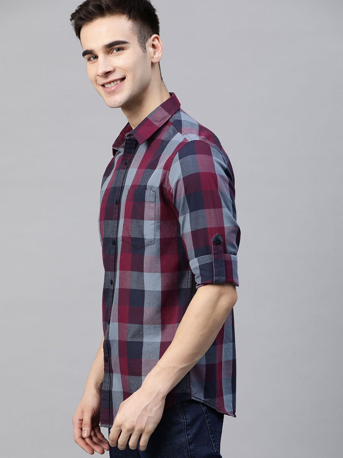 Image of HERE&NOW Men Checkered Casual Multicolor Shirt