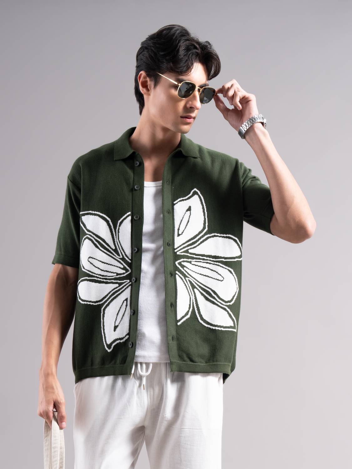 Paul Street Men Floral Print Dark Green Shirt