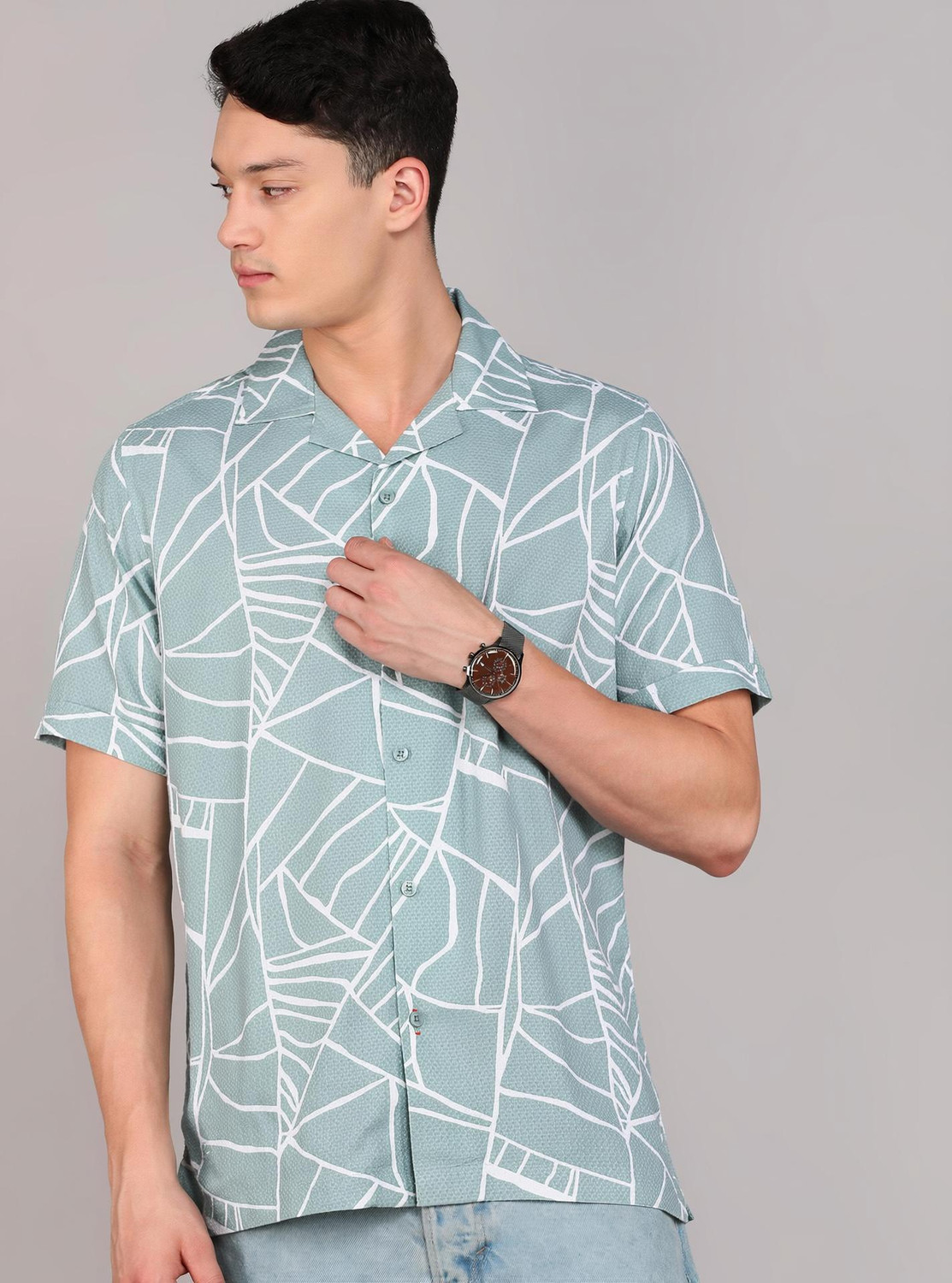 Image of KILLER Men Printed Casual Green Shirt