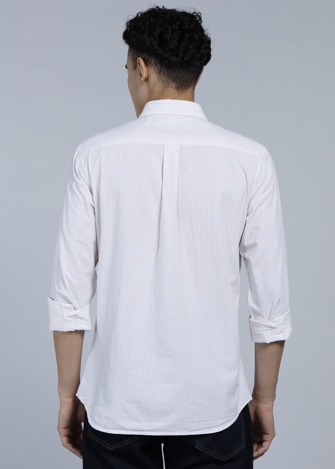 Image of U.S. POLO ASSN. Men Self Design Casual Beige Shirt