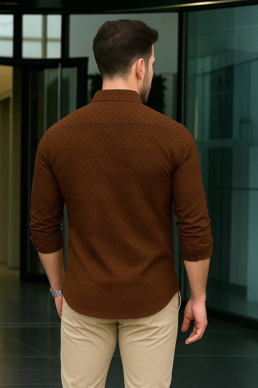Image of The Fashion Prime Men Self Design Casual Maroon Shirt