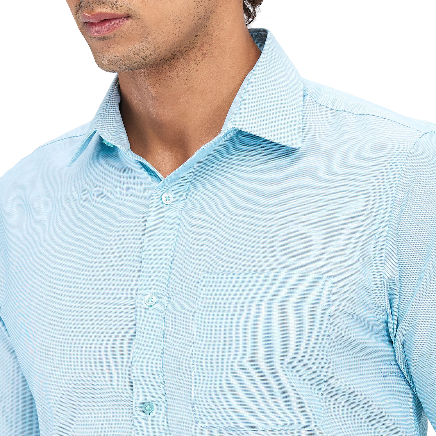 Image of Raymond Men Self Design Formal Blue Shirt