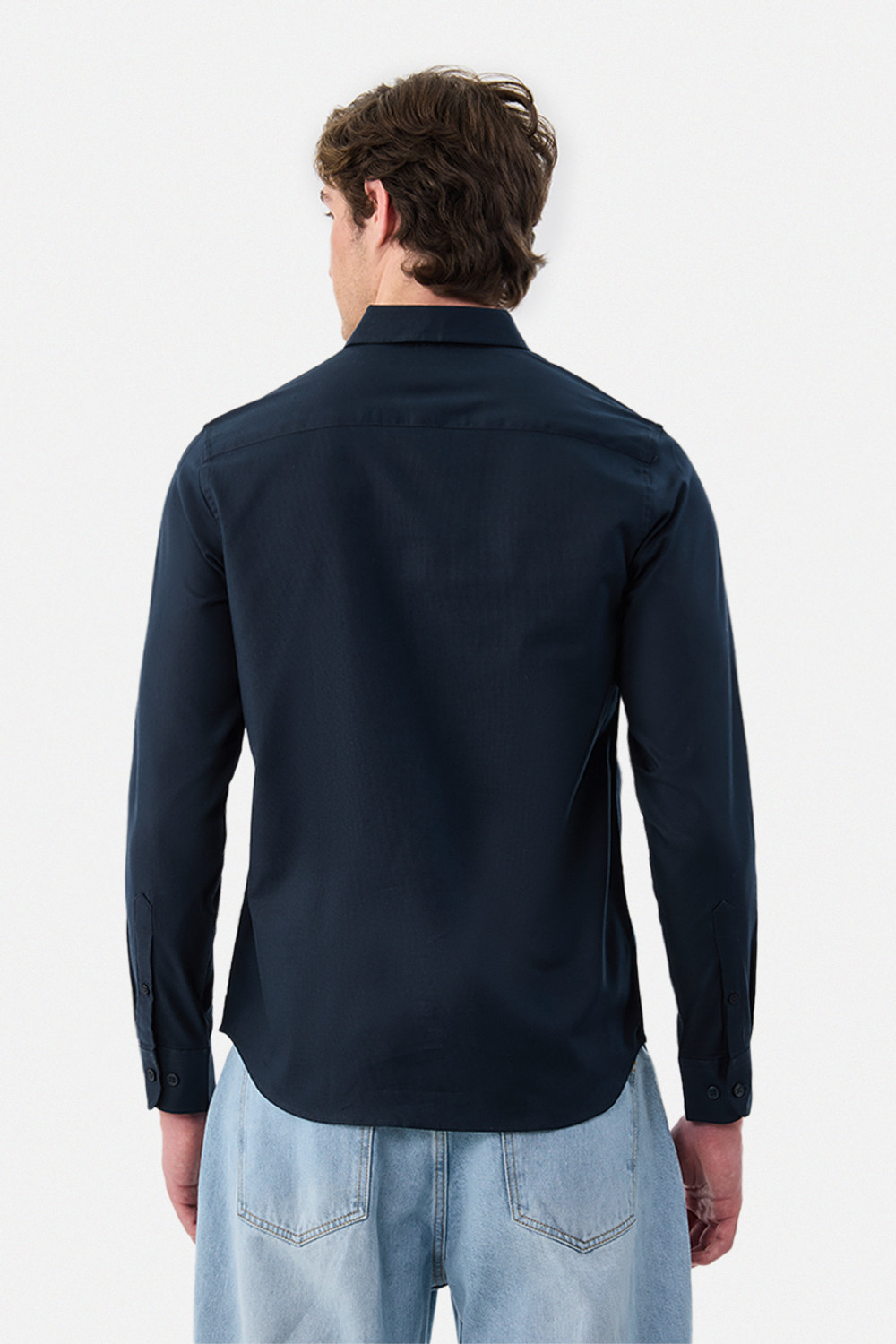 Image of Snitch Men Solid Formal Dark Blue Shirt