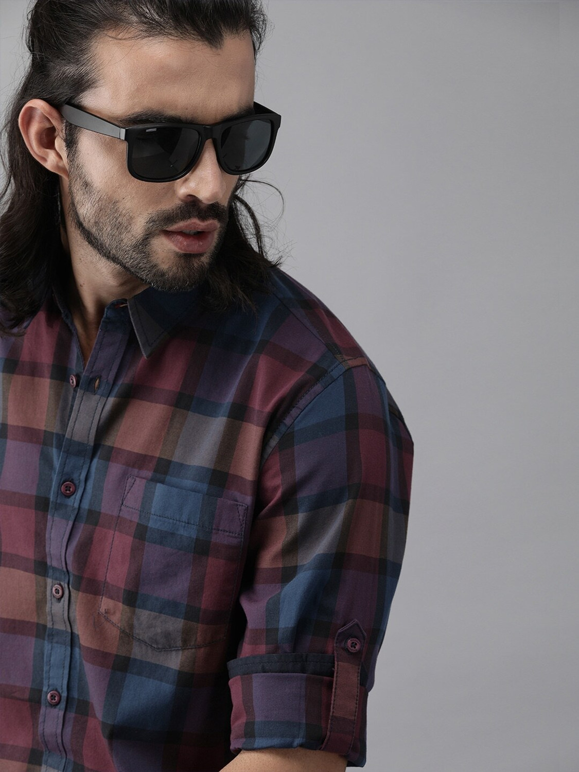 Image of Roadster Men Checkered Casual Maroon Shirt