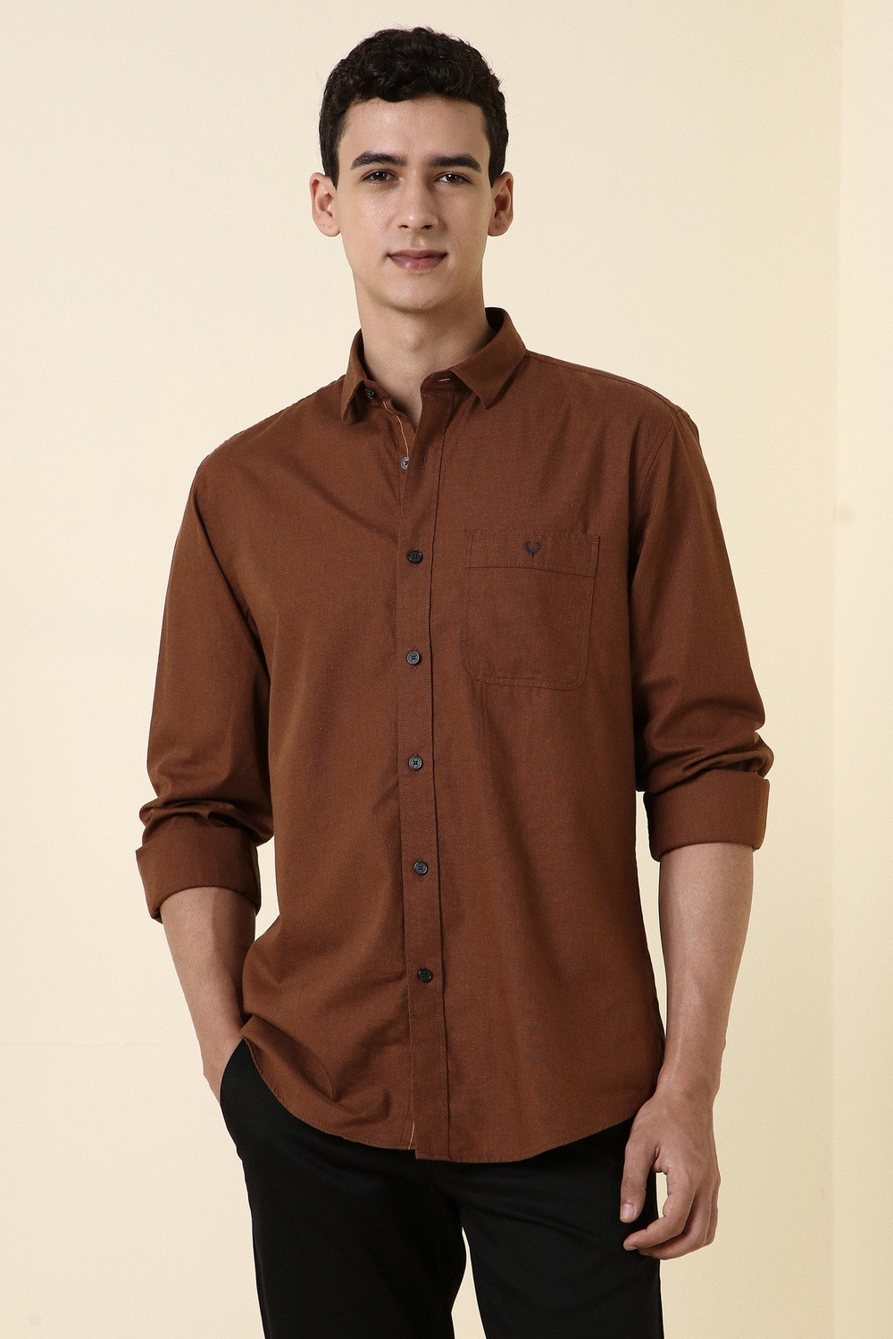 Image of Allen Solly Men Solid Casual Brown Shirt