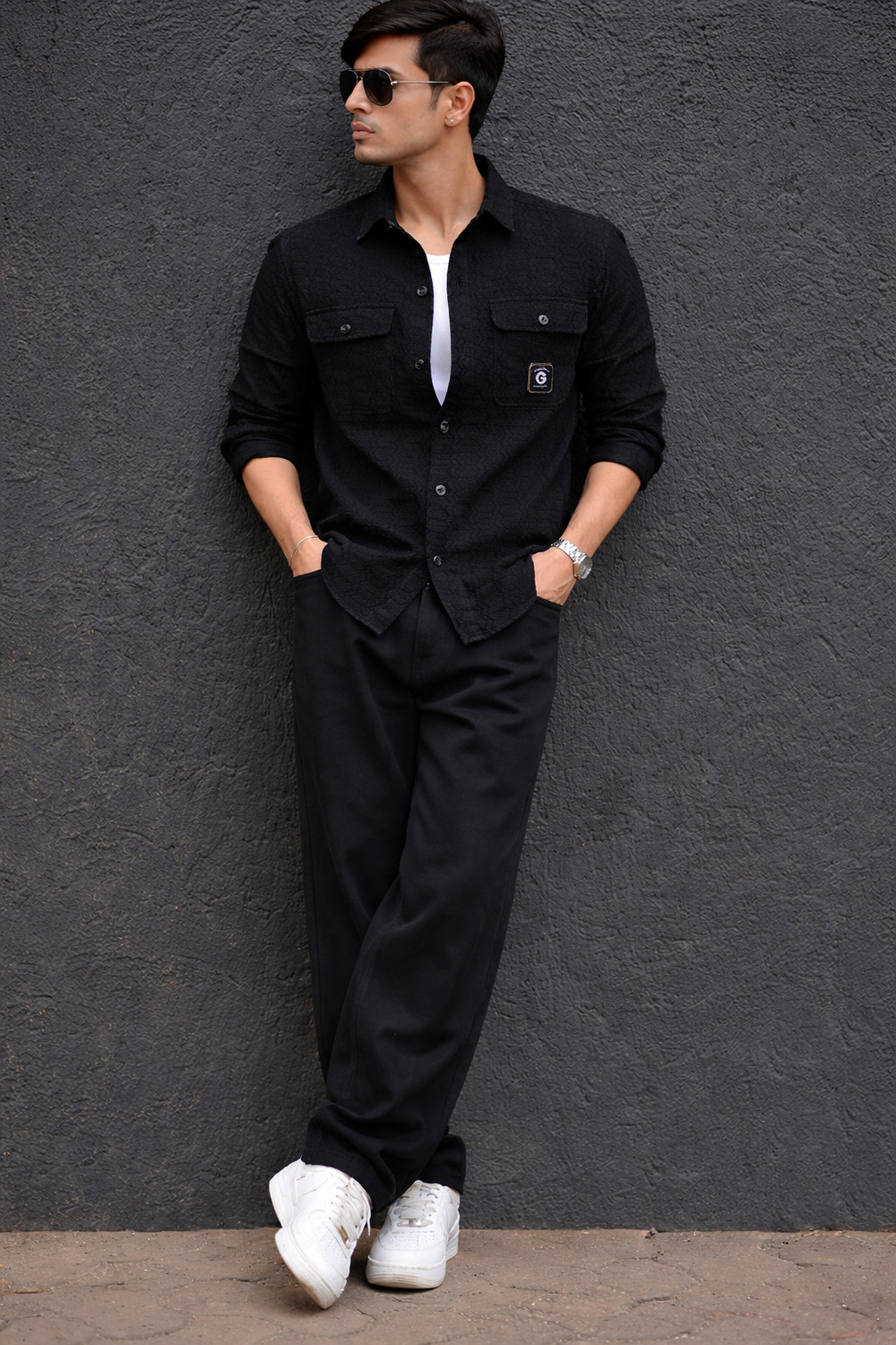 Image of STR CREATION Men Striped Casual Black Shirt