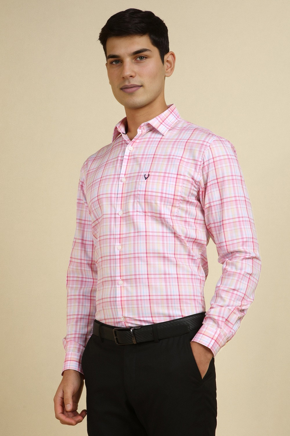 Image of Allen Solly Men Checkered Formal Pink Shirt