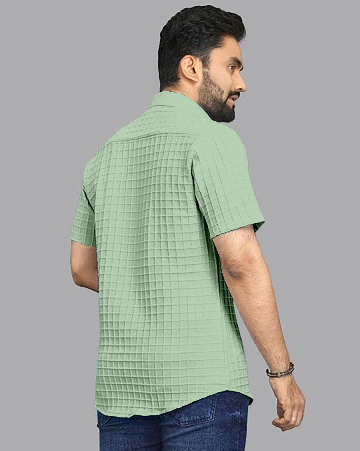 Image of COMBRAIDED Men Self Design Casual Green Shirt