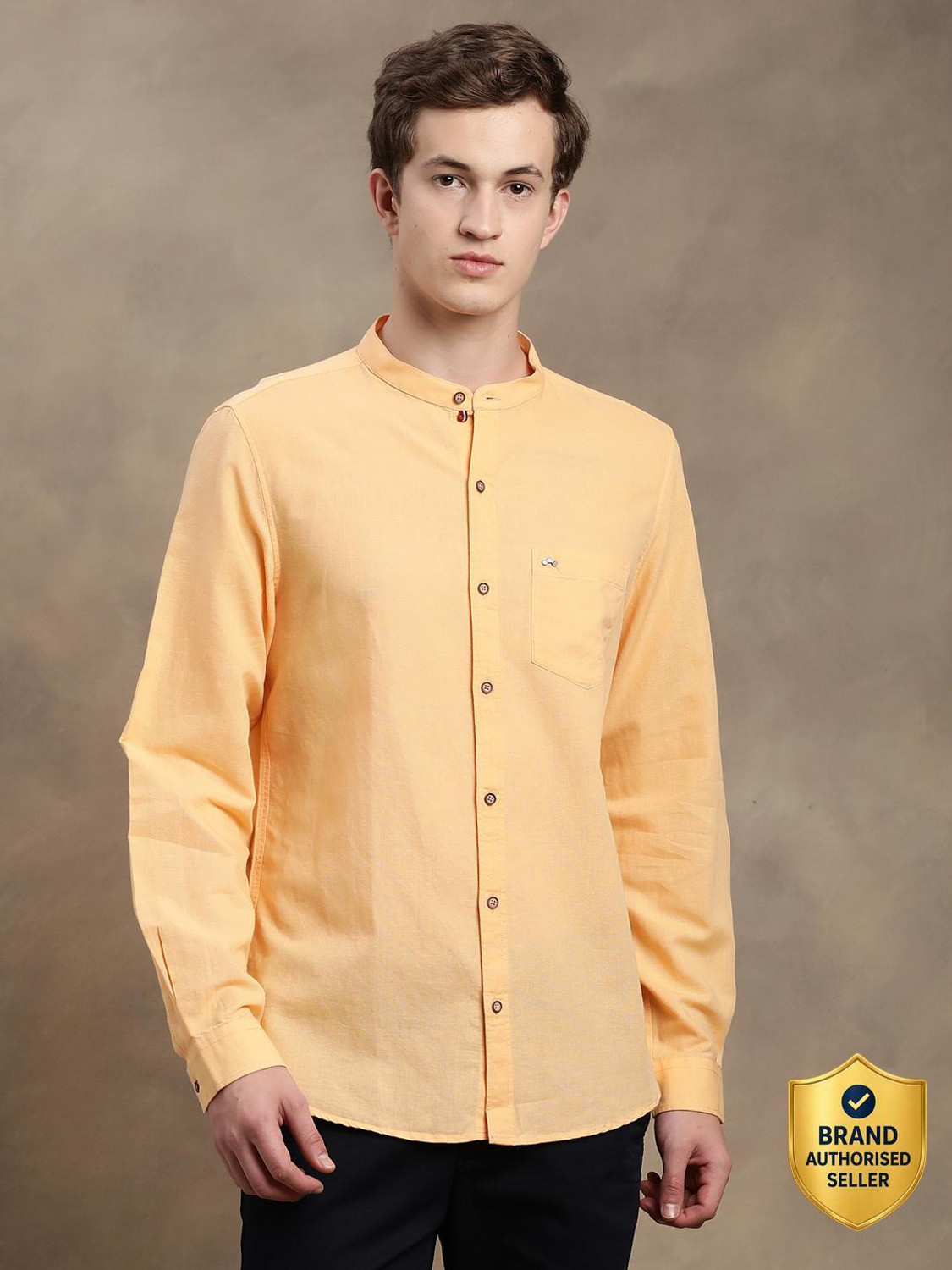 TURTLE Men Solid Casual Yellow Shirt