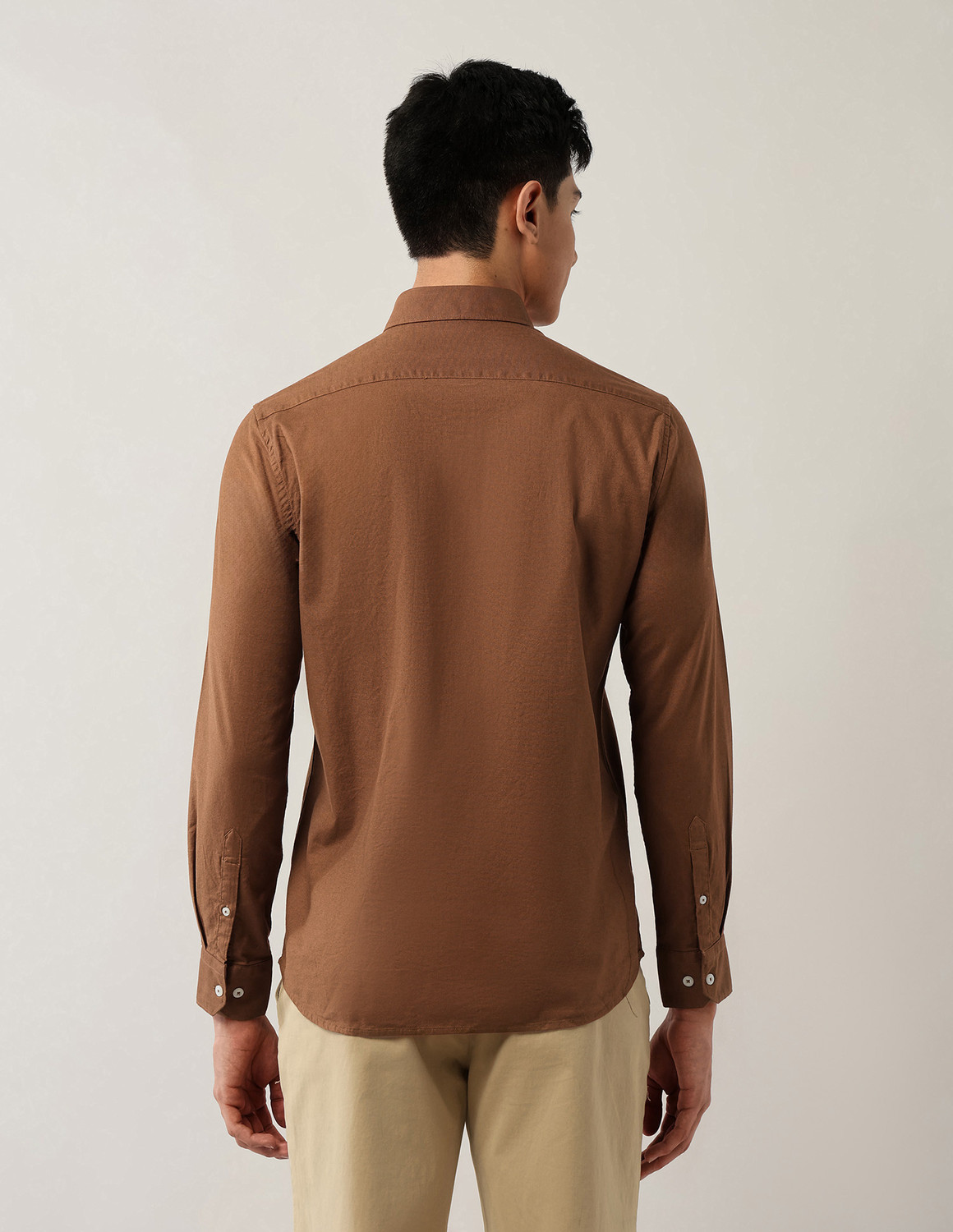 Image of Arrow Sport Men Solid Casual Brown Shirt