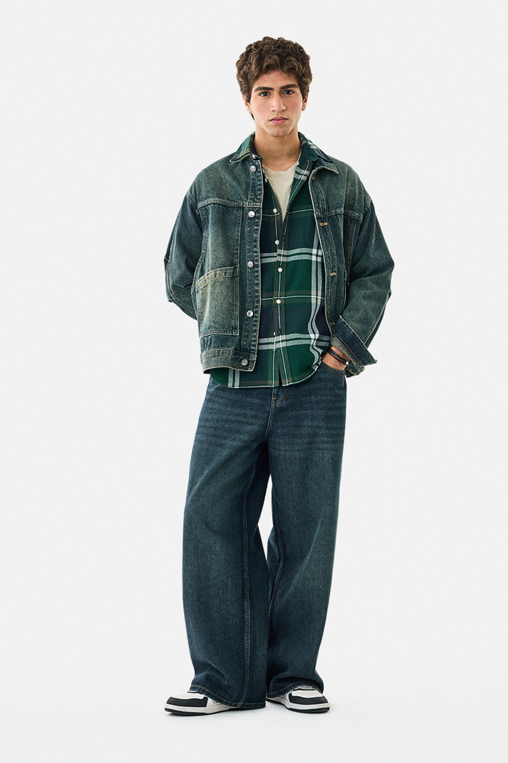 Image of Snitch Men Checkered Casual Dark Green Shirt