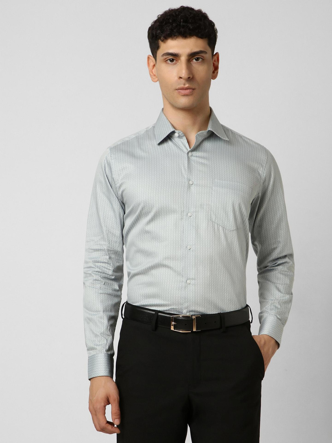 Image of VAN HEUSEN Men Self Design Formal Grey Shirt