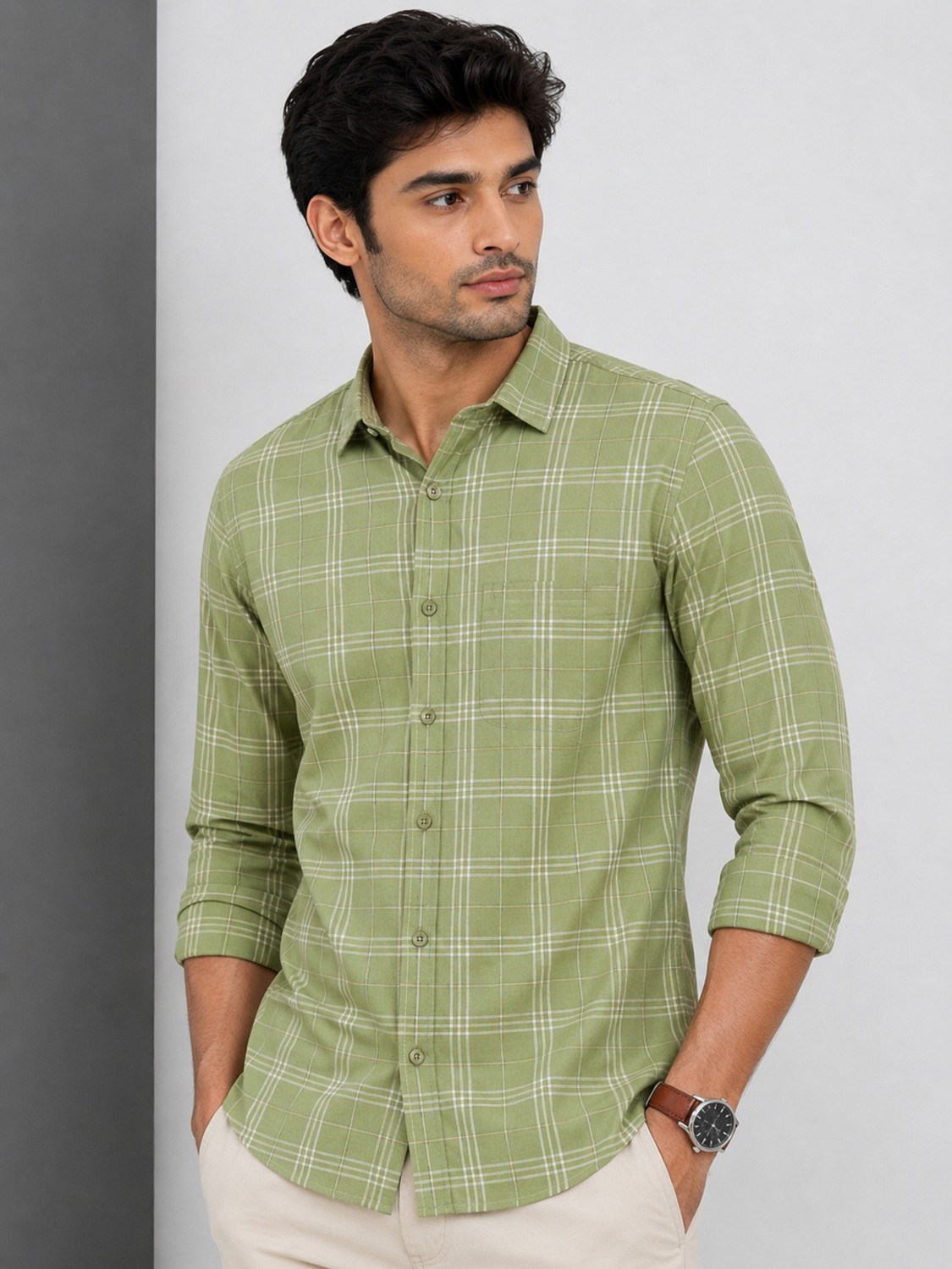 Image of FUBAR Men Solid Casual Light Green Shirt