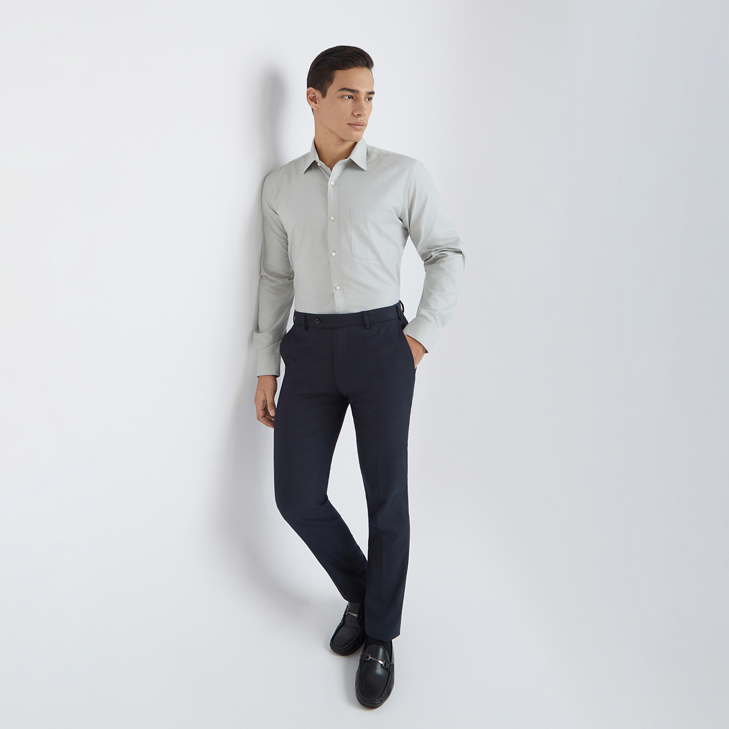 Image of Raymond Men Self Design Formal Grey Shirt