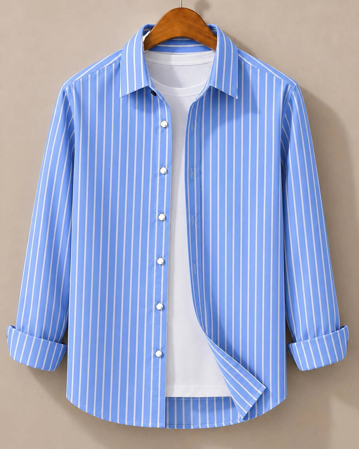 RODEIZ Men Striped Light Blue, White Shirt - Image 1
