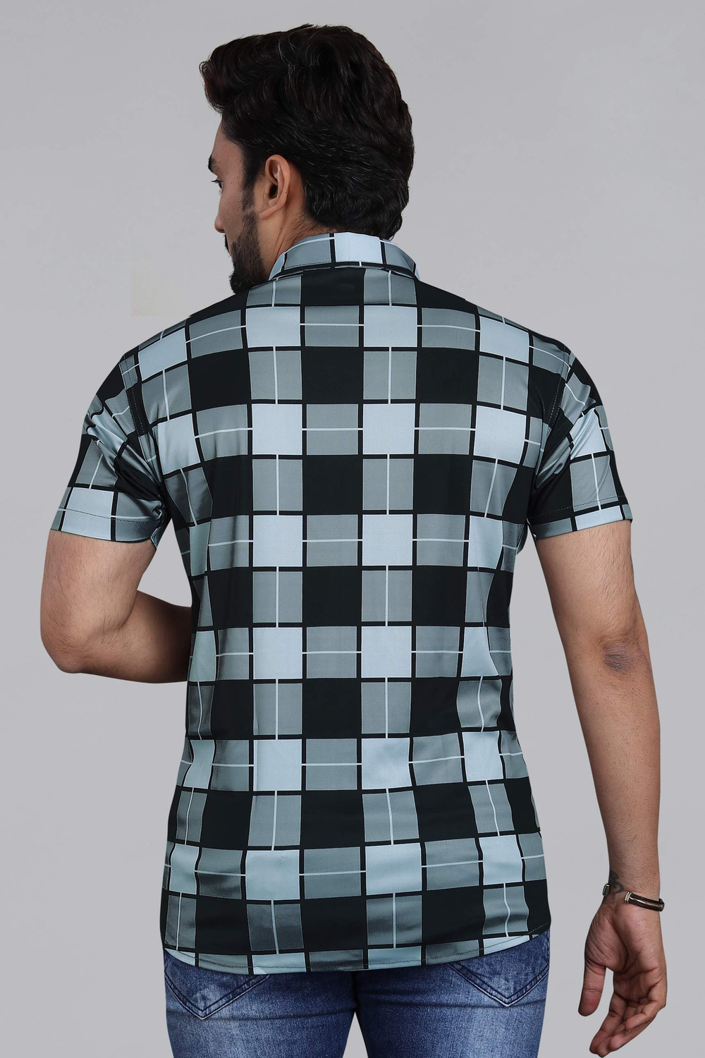 Image of DBEX Men Checkered Casual Black, Grey, Light Blue Shirt