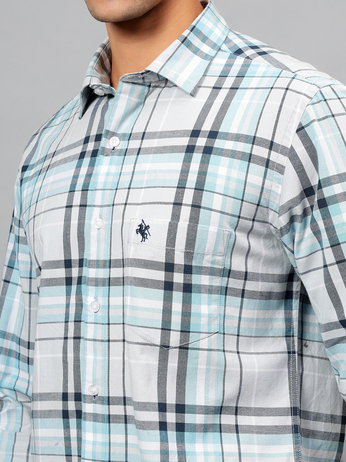 Image of CANTABIL Men Checkered Casual Grey Shirt