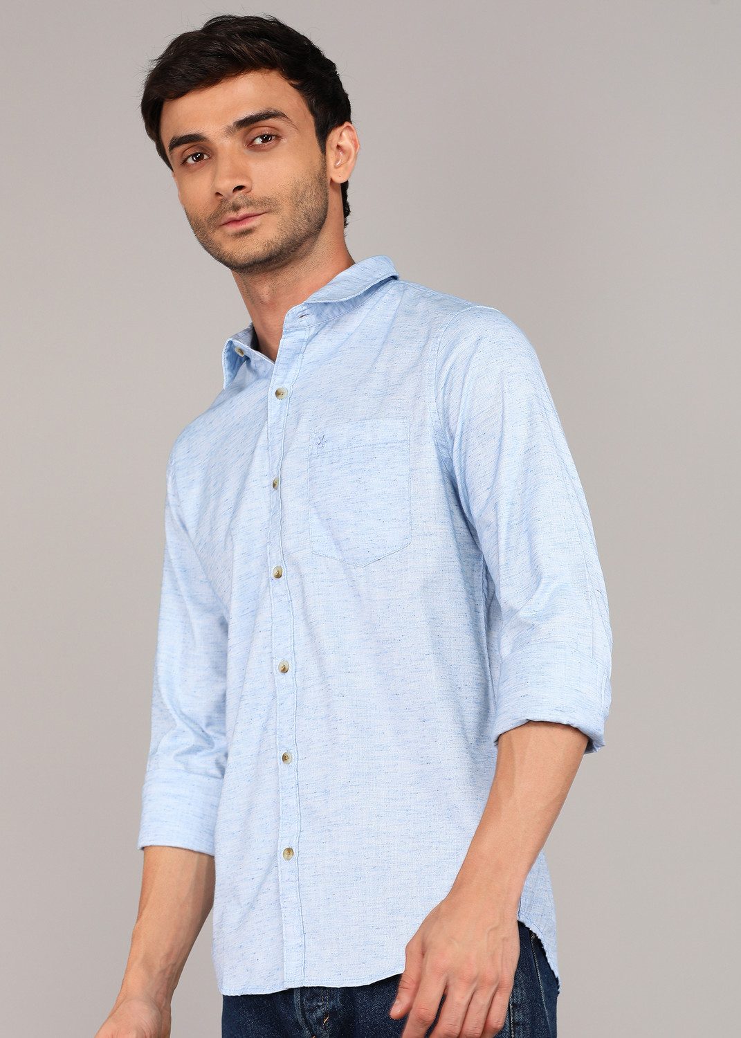 Image of WROGN Men Solid Casual Blue Shirt
