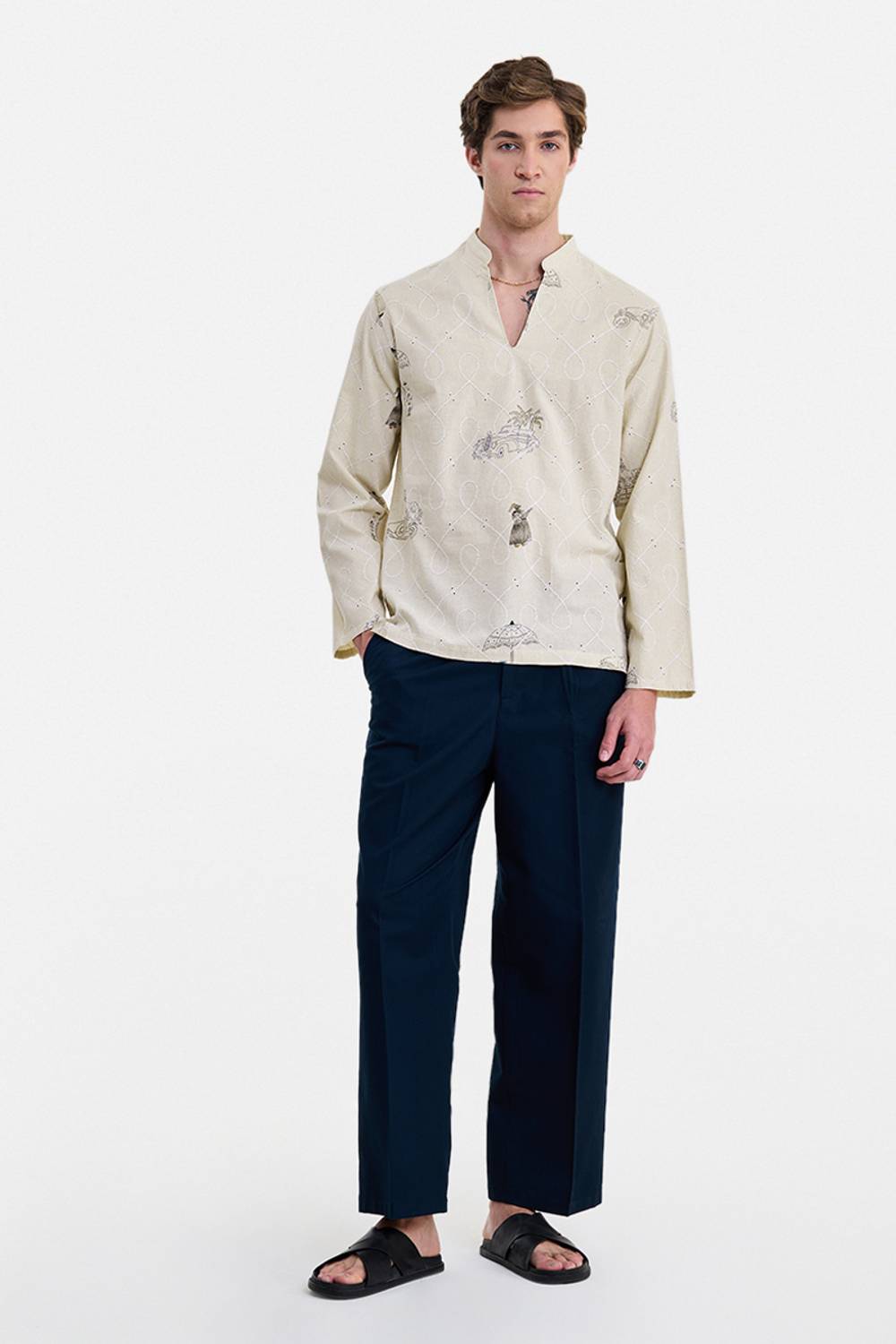 Snitch Men Embroidered Beige Shirt - Image 2