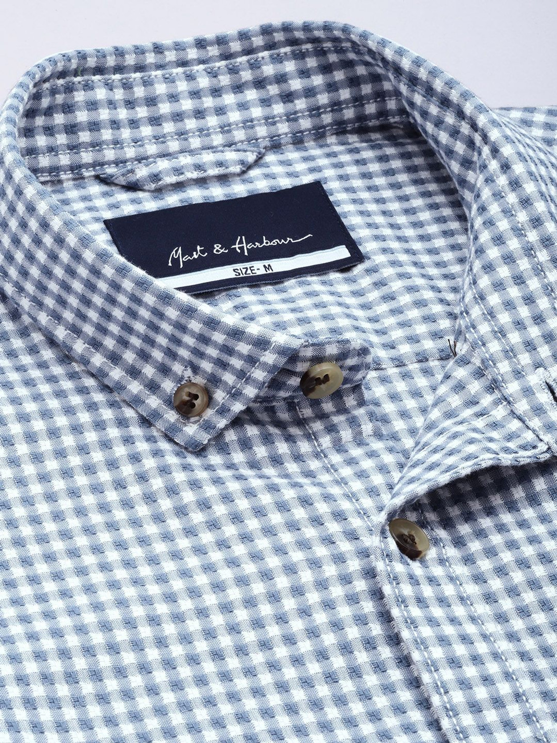 Image of Mast & Harbour Men Checkered Casual Blue Shirt