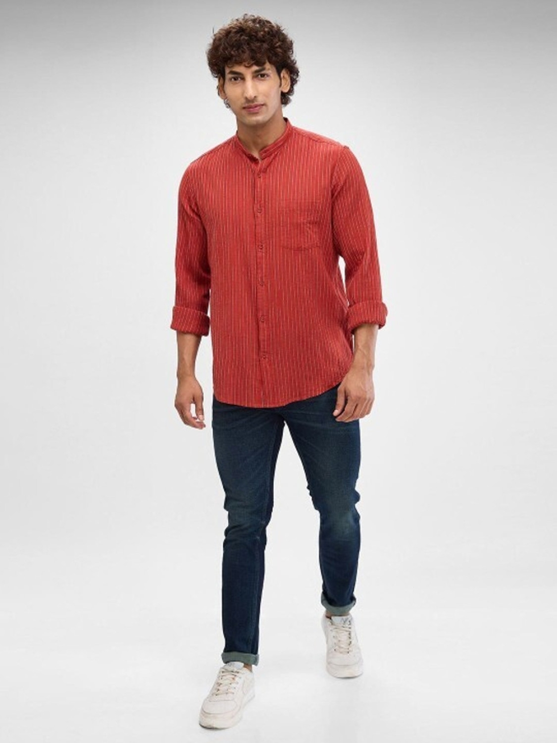 Image of Spykar Men Striped Casual Red Shirt