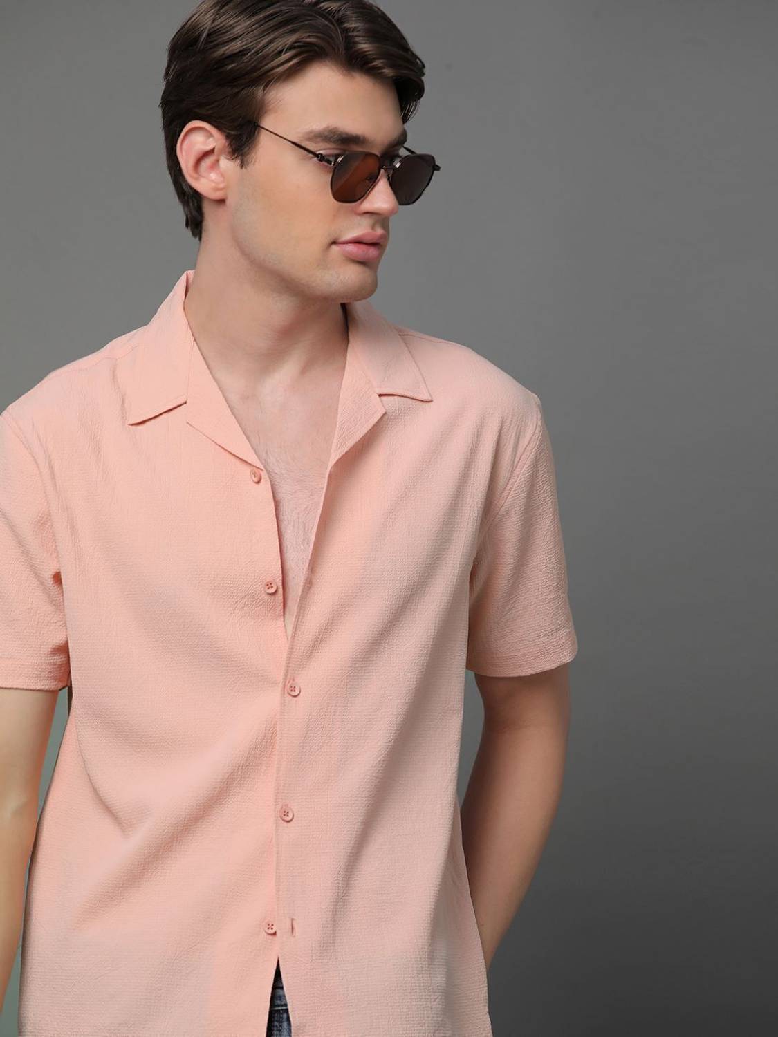 Voroxy Men Regular Fit Self Design Lapel Collar Casual Shirt