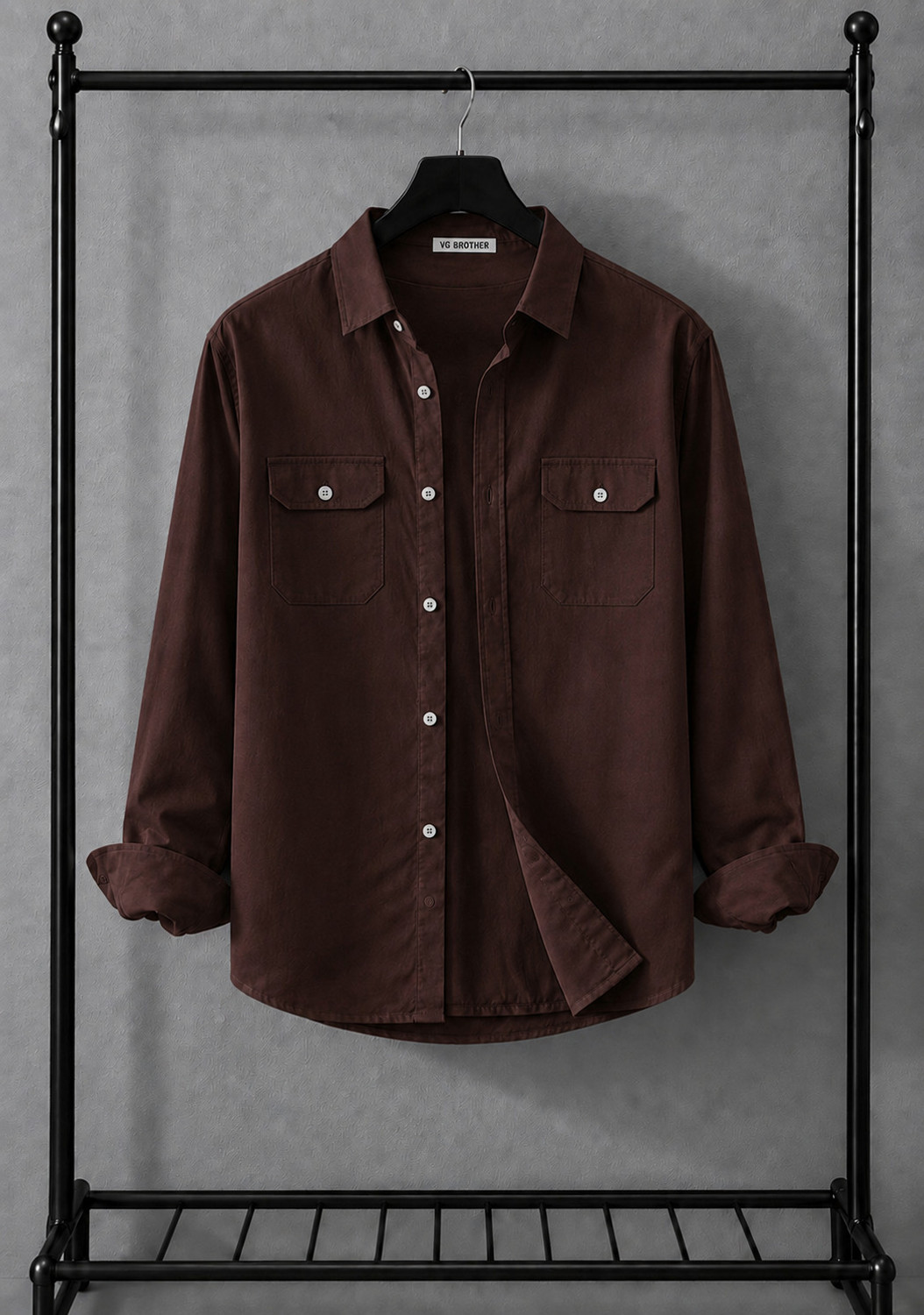 Image of VG BROTHER Men Solid Casual Brown Shirt