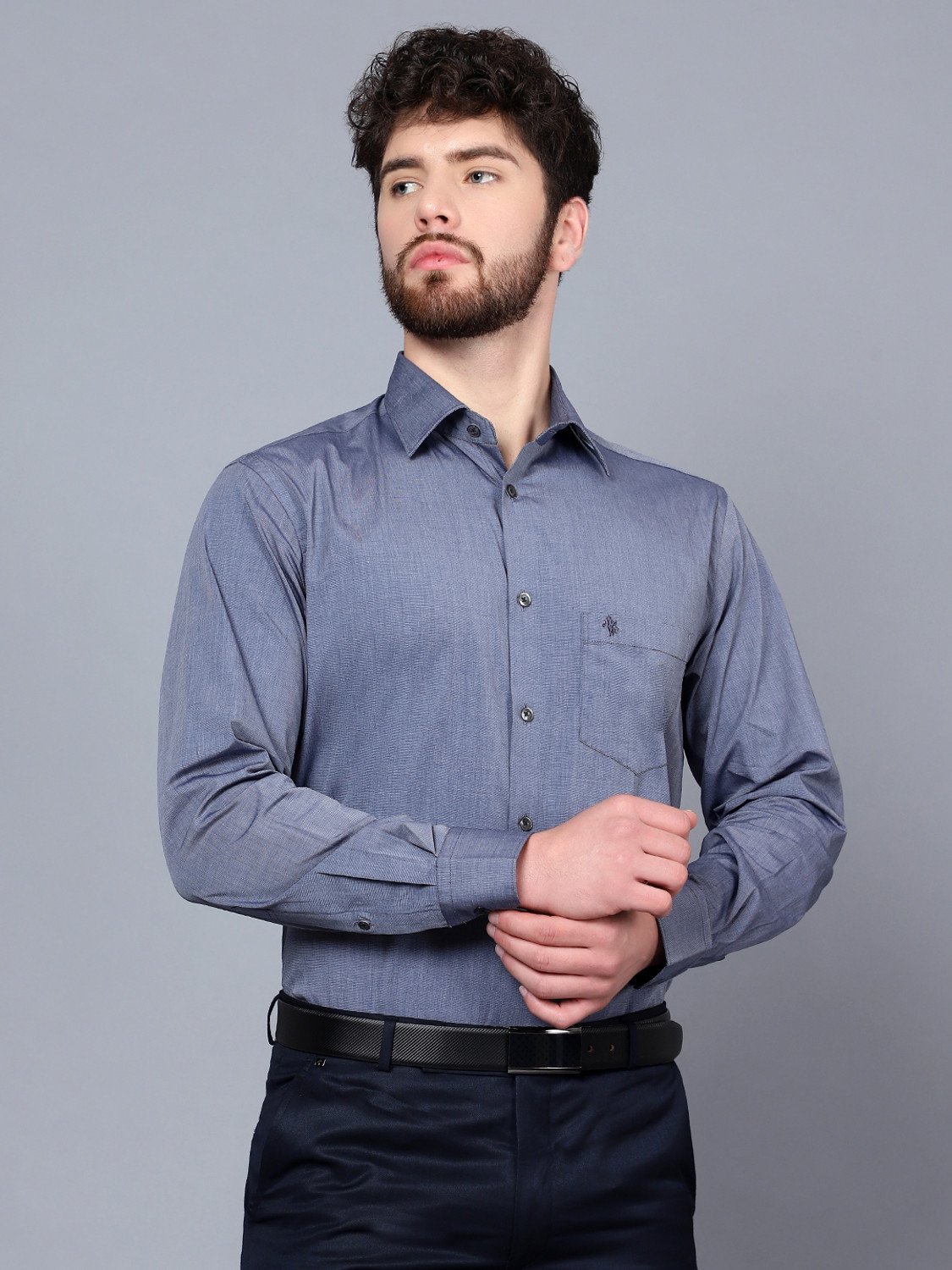Image of CANTABIL Men Solid Formal Grey Shirt