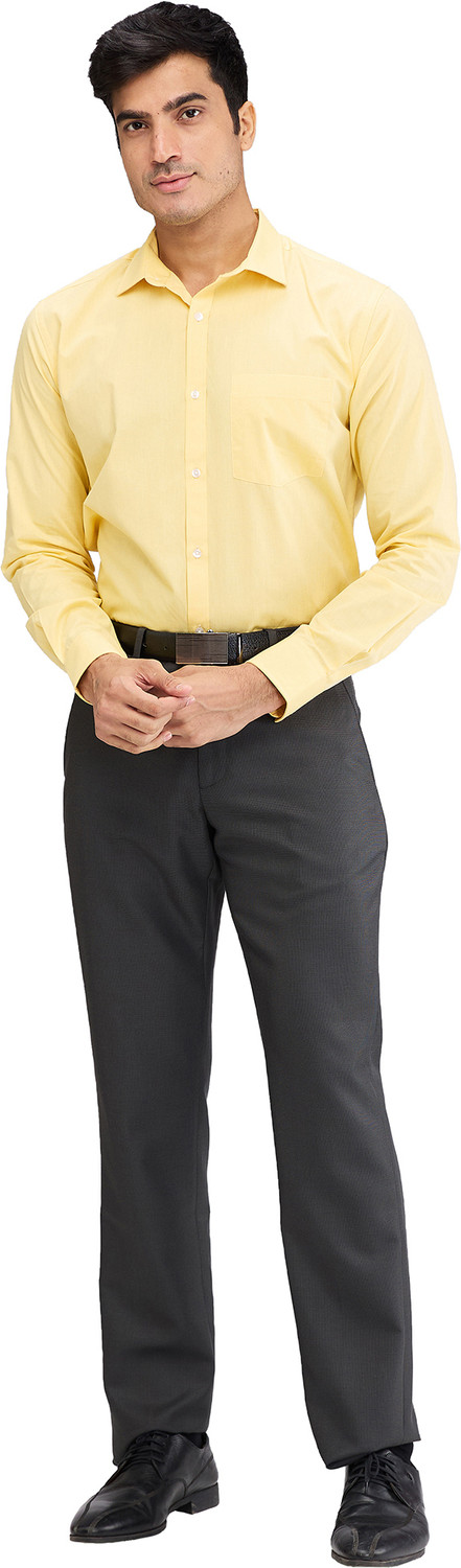 Image of PARK AVENUE Men Self Design Formal Yellow Shirt