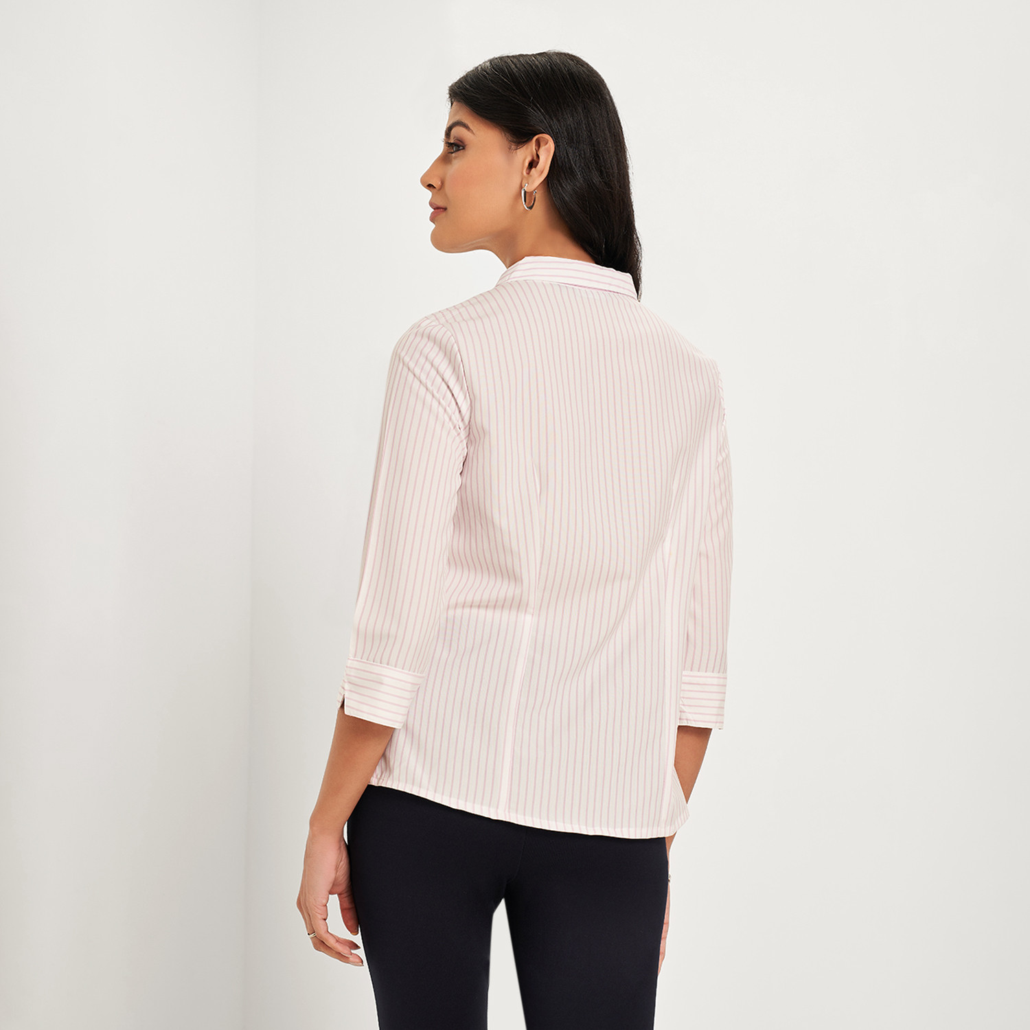 Image of Annabelle by Pantaloons Women Striped Casual Beige Shirt