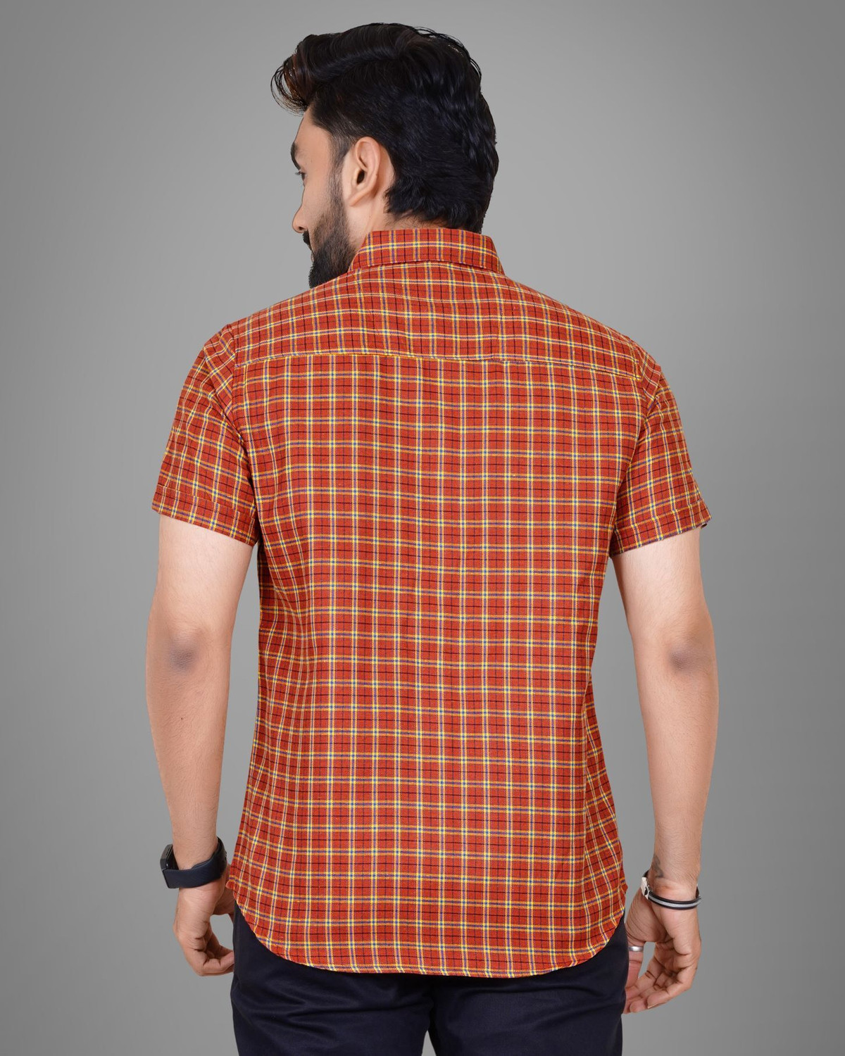 Image of Tyzlo Men Checkered Casual Orange Shirt