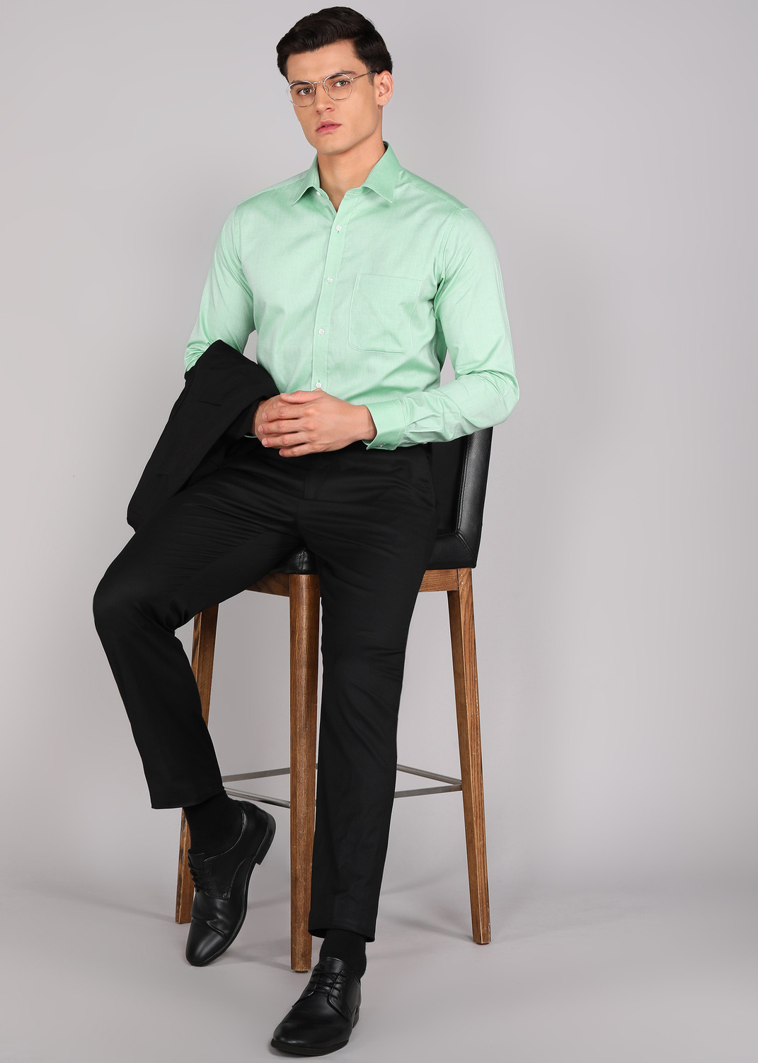 Image of Raymond Men Solid Formal Green Shirt