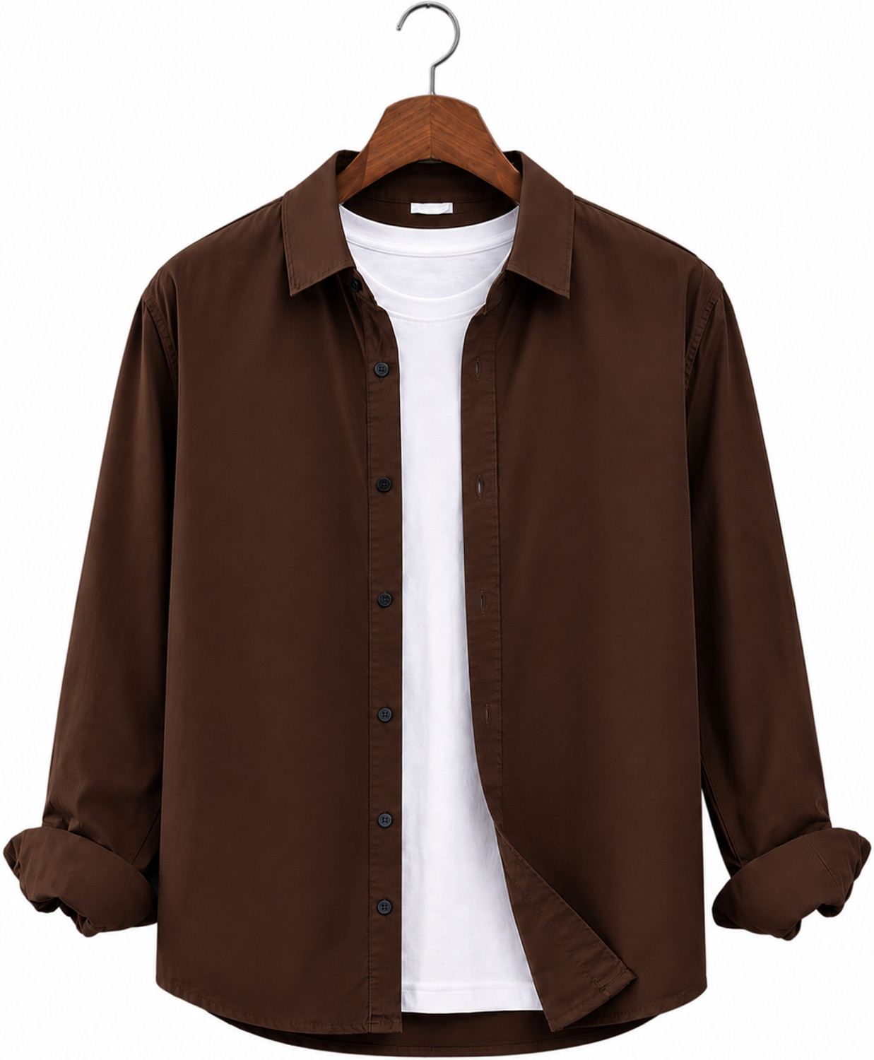 Image of METRONAUT Men Solid Casual Brown Shirt