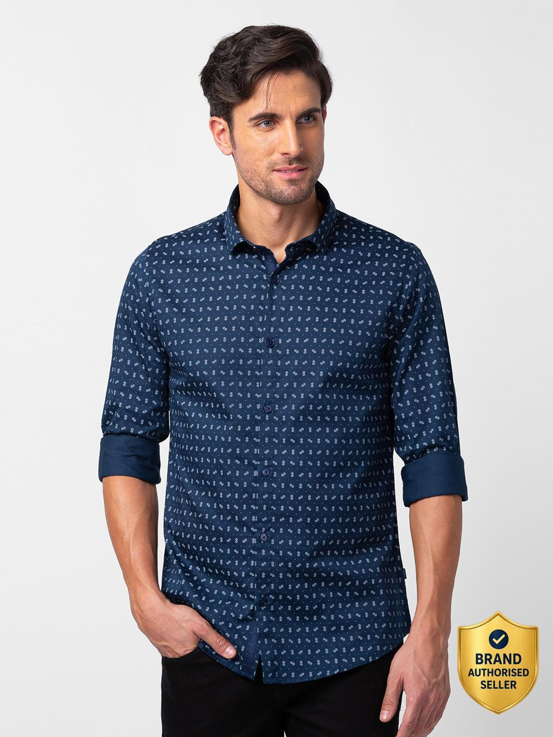 Image of Spykar Men Printed Casual Blue Shirt
